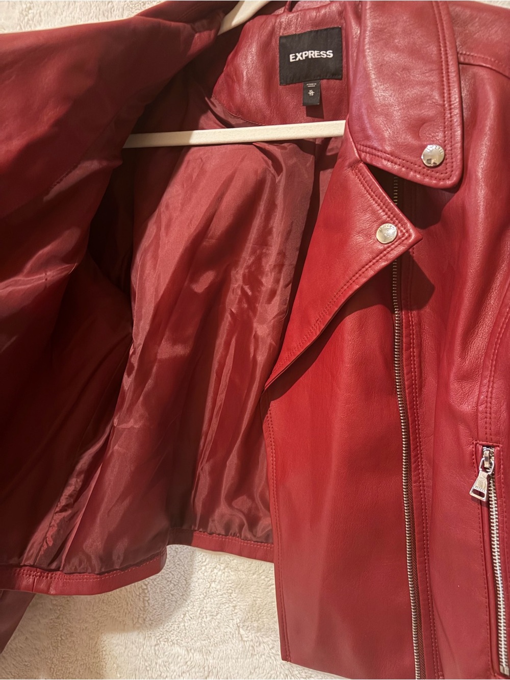 Express Women's Burgundy Faux Leather Moto Jacket - Picture 4 of 5